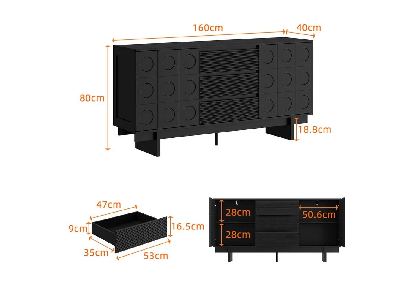 FUFU&GAGA Sideboard Modernes Sideboard, Kommode, schwarz matt, MDF - Bild 3