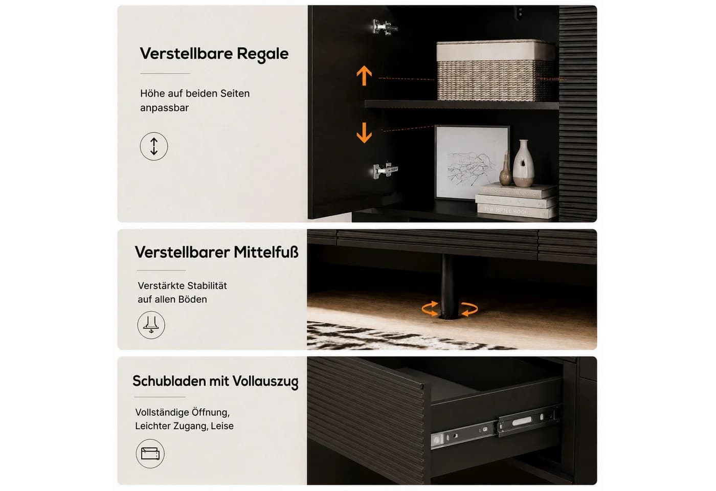 FUFU&GAGA Sideboard Modernes Sideboard, Kommode, schwarz matt, MDF - Bild 5