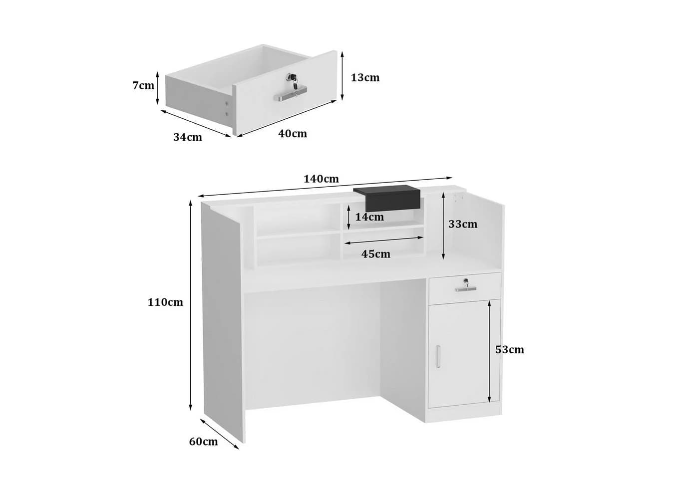 HOMSEE Empfangstheke Rezeption mit abschließbarer Schublade & Schrank, Weiß