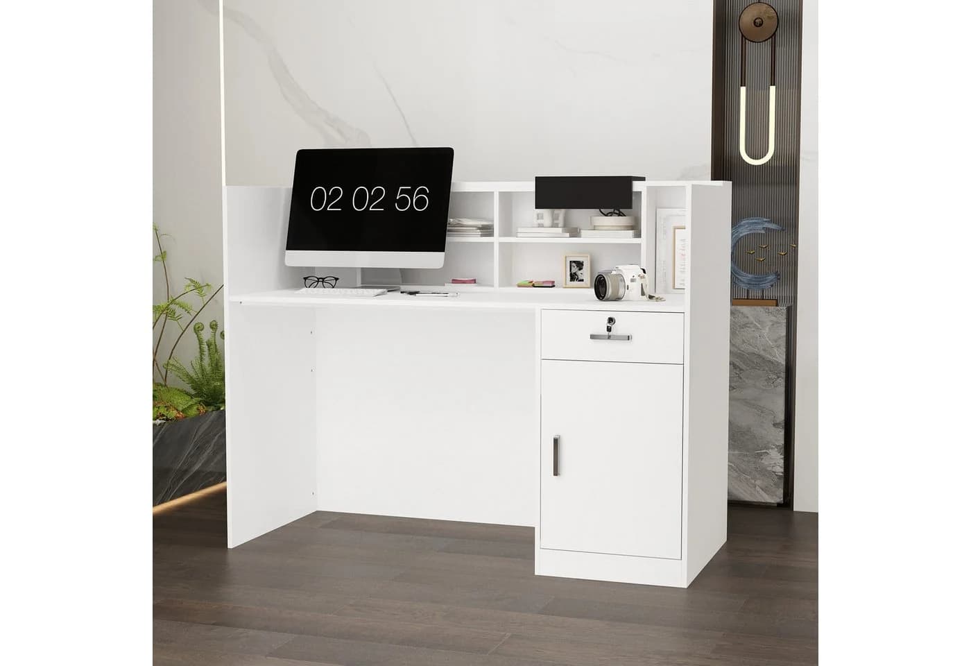 HOMSEE Empfangstheke Rezeption mit abschließbarer Schublade & Schrank, Weiß - Bild 4