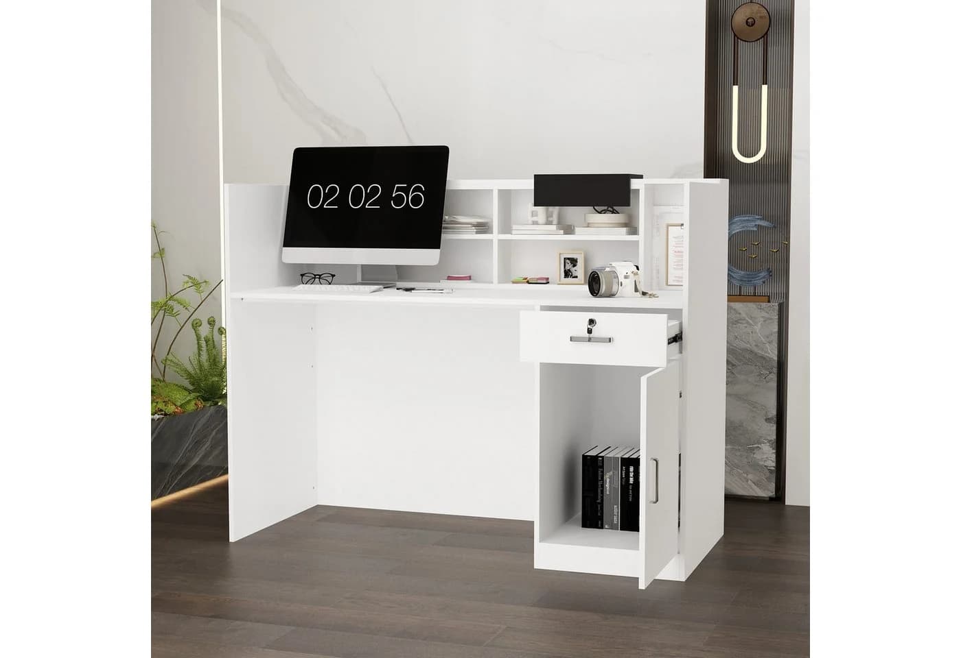 HOMSEE Empfangstheke Rezeption mit abschließbarer Schublade & Schrank, Weiß - Bild 5