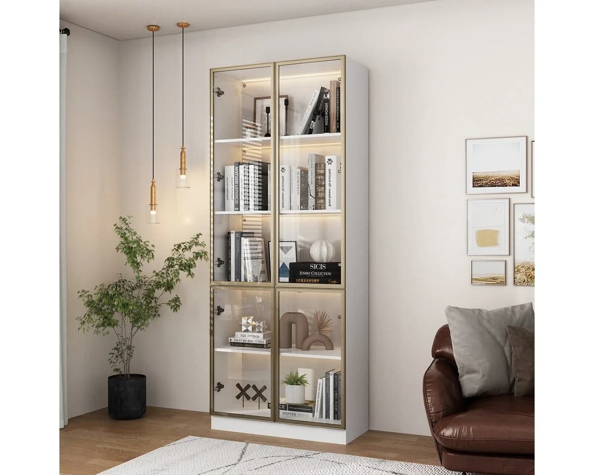 FUFU&GAGA Glasvitrine Weiß mit LED-Beleuchtung