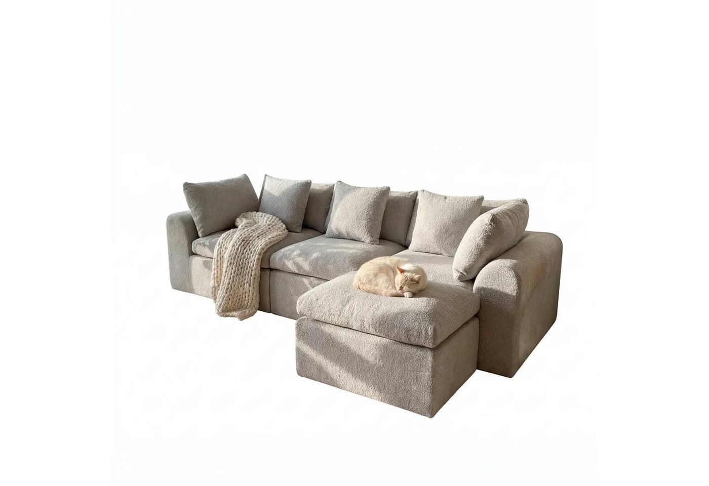 FUFU&GAGA Ecksofa Modulares Wolken-Sofa mit Armlehnen, Bouclé, hellgrau