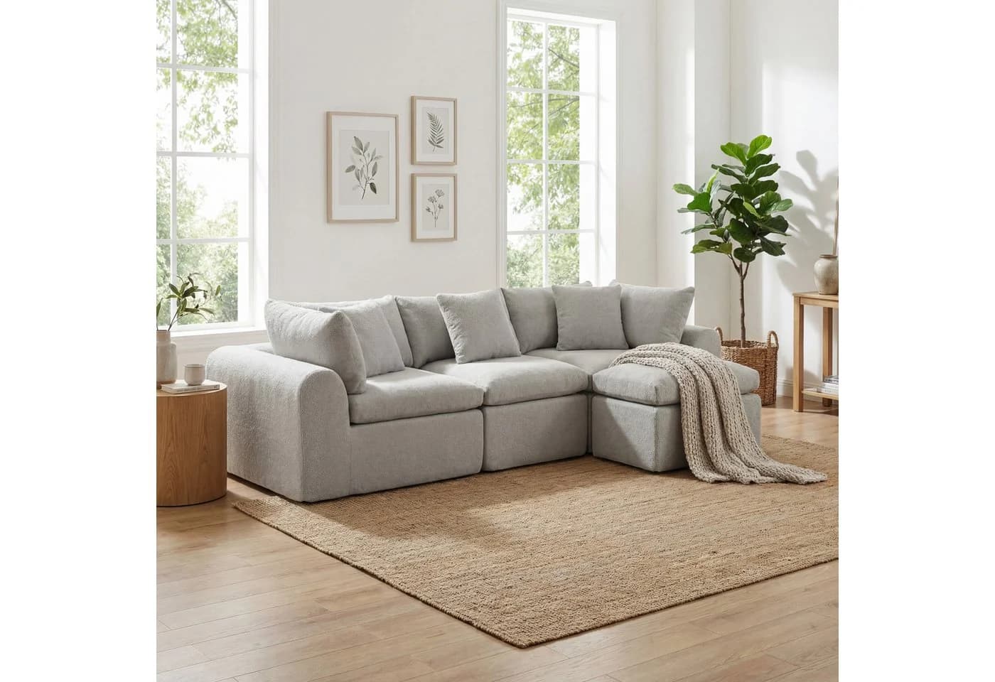 FUFU&GAGA Ecksofa Modulares Wolken-Sofa mit Armlehnen, Bouclé, hellgrau - Bild 2