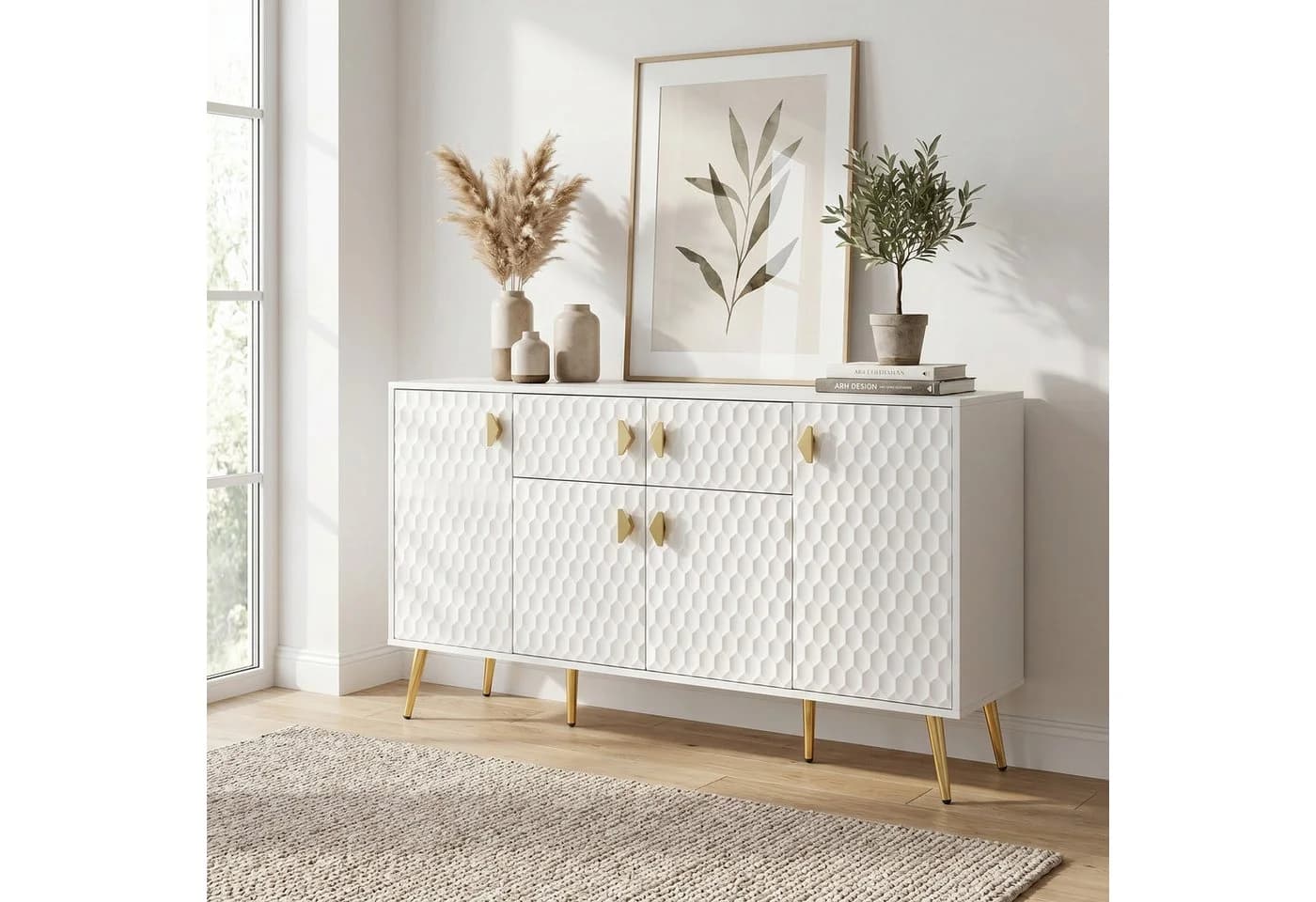 FUFU&GAGA Sideboard 160cm Weiß 3D Waben Design - Bild 2