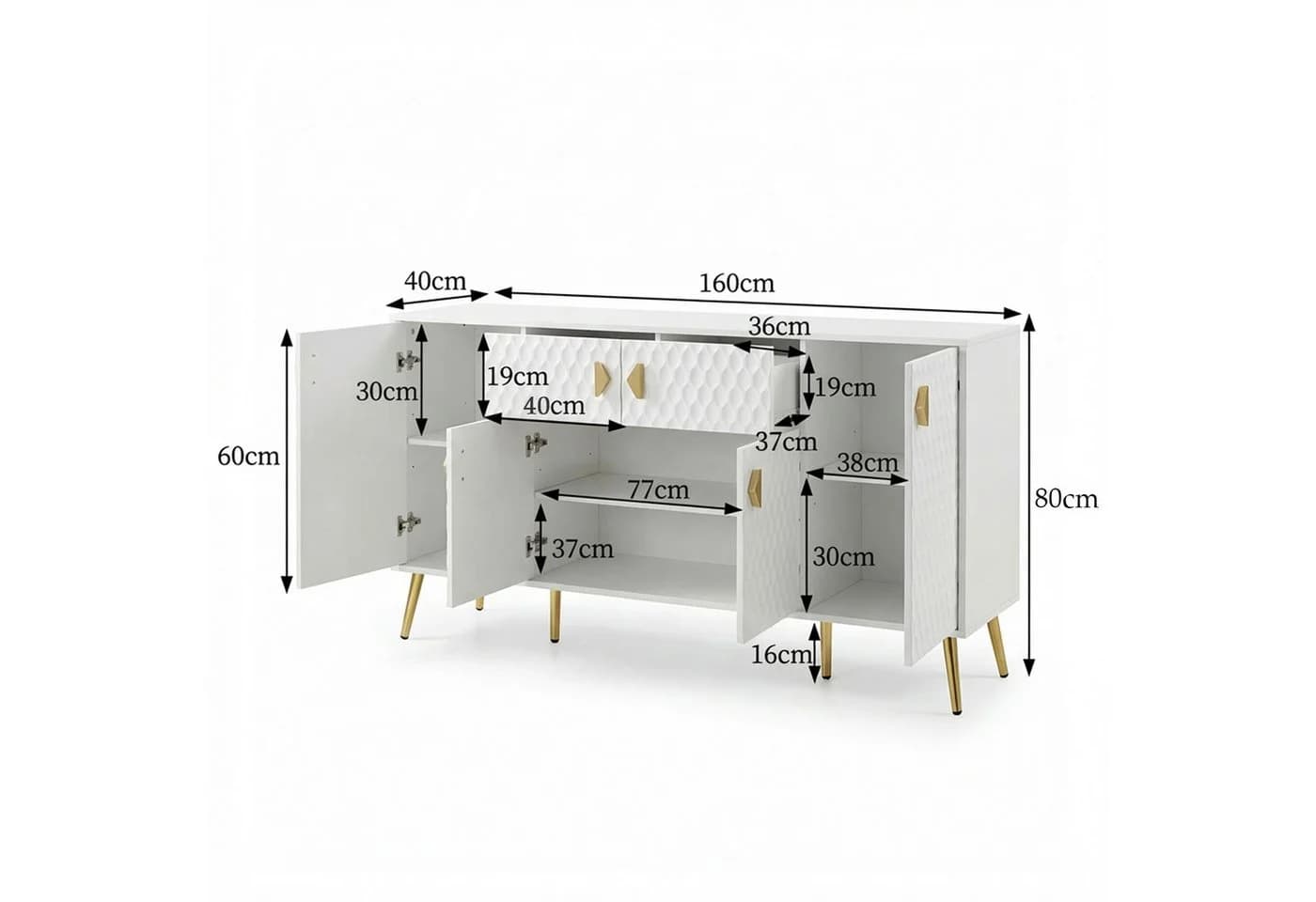 FUFU&GAGA Sideboard 160cm Weiß 3D Waben Design - Bild 3