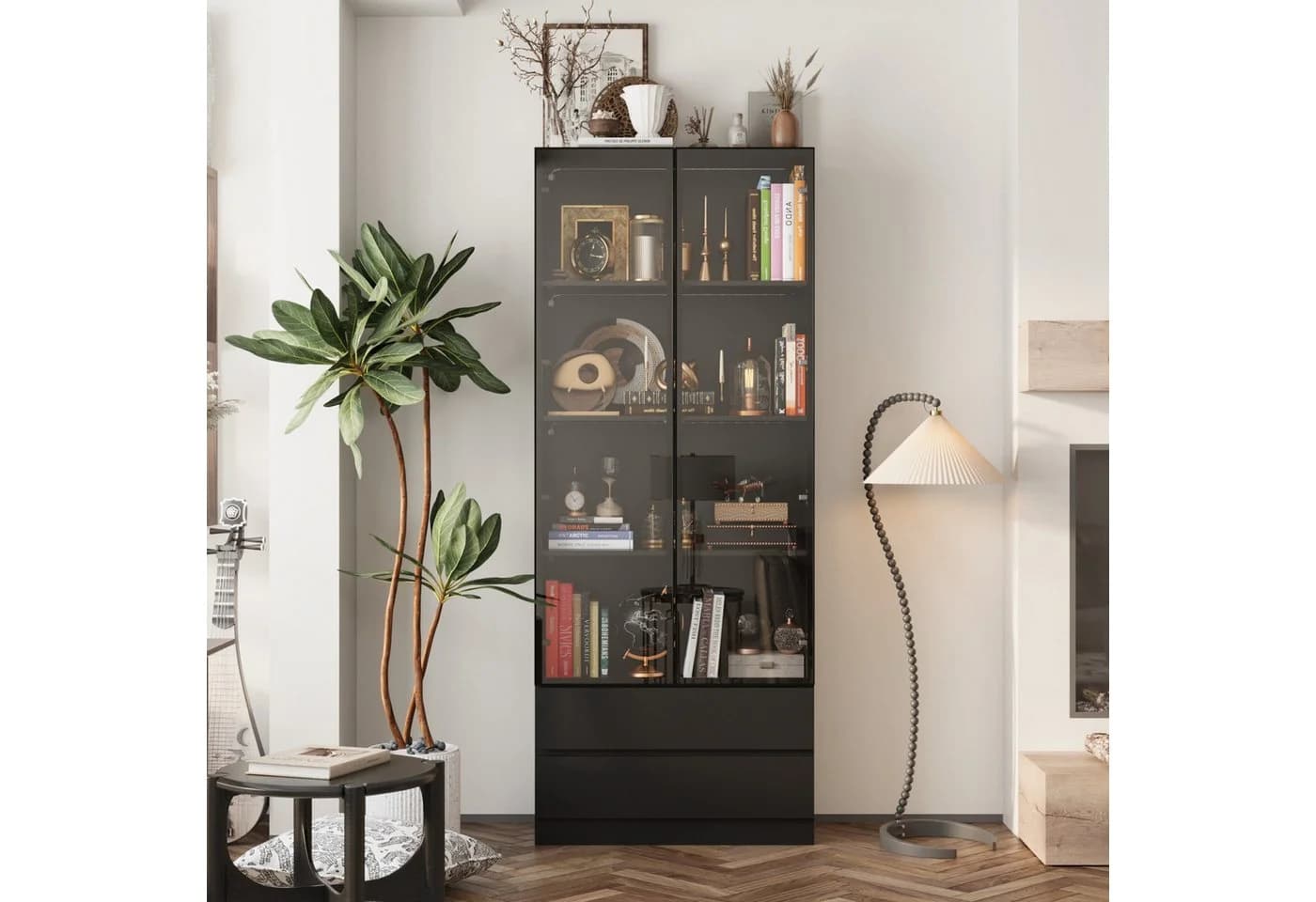 FUFU&GAGA Glasvitrine mit LED-Beleuchtung und Schubladen Schwarz - Bild 3