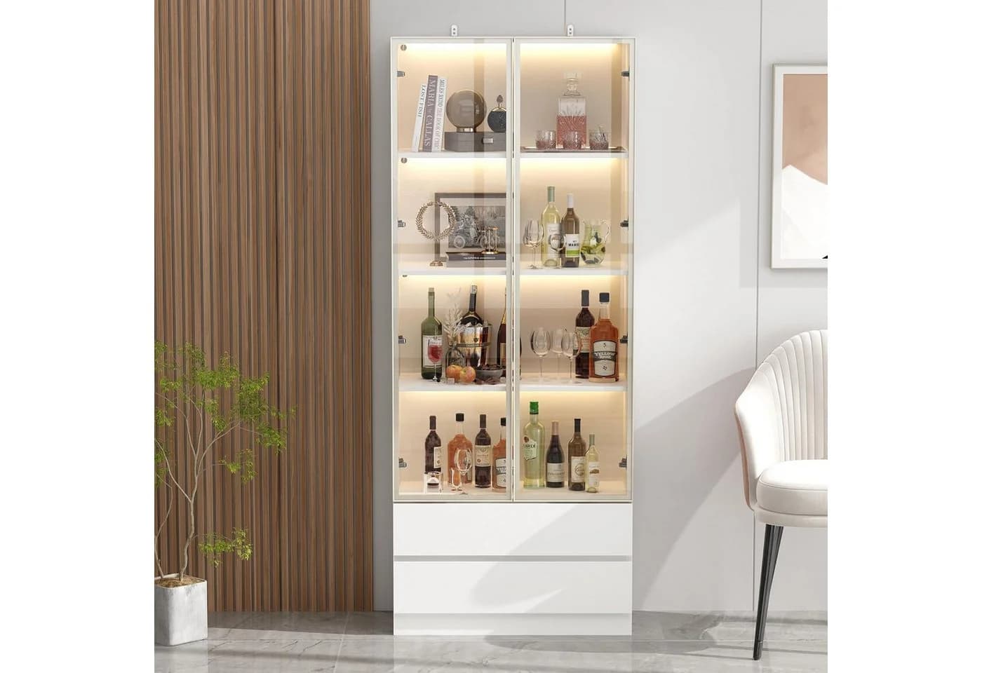 FUFU&GAGA Glasvitrine mit LED 200cm Weiss Schwarz Glastüren Schubladen - Bild 2