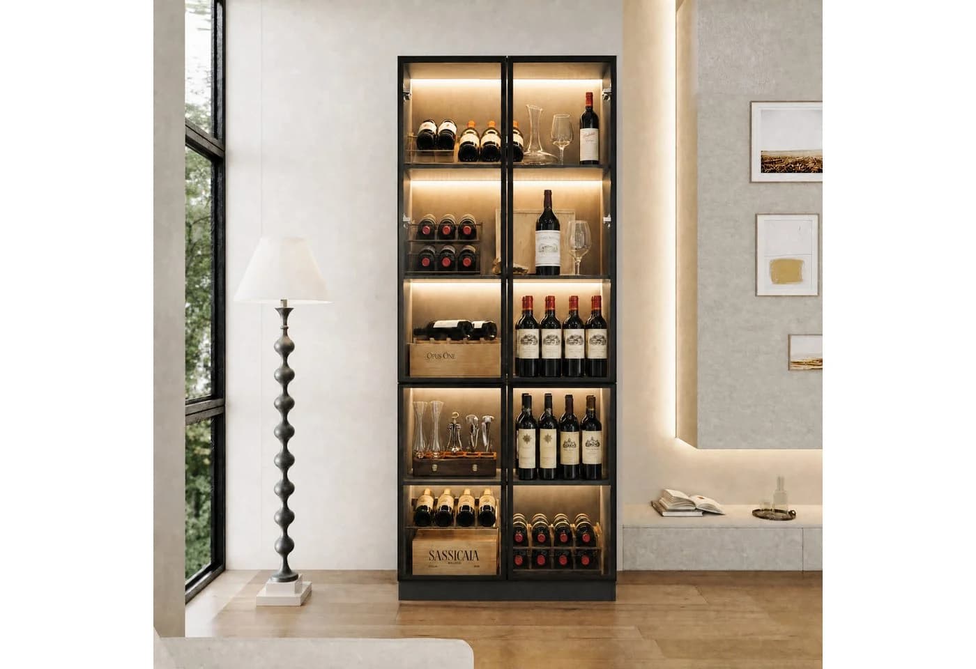 FUFU&GAGA Glasvitrine weiß mit LED-Beleuchtung und 5 Böden