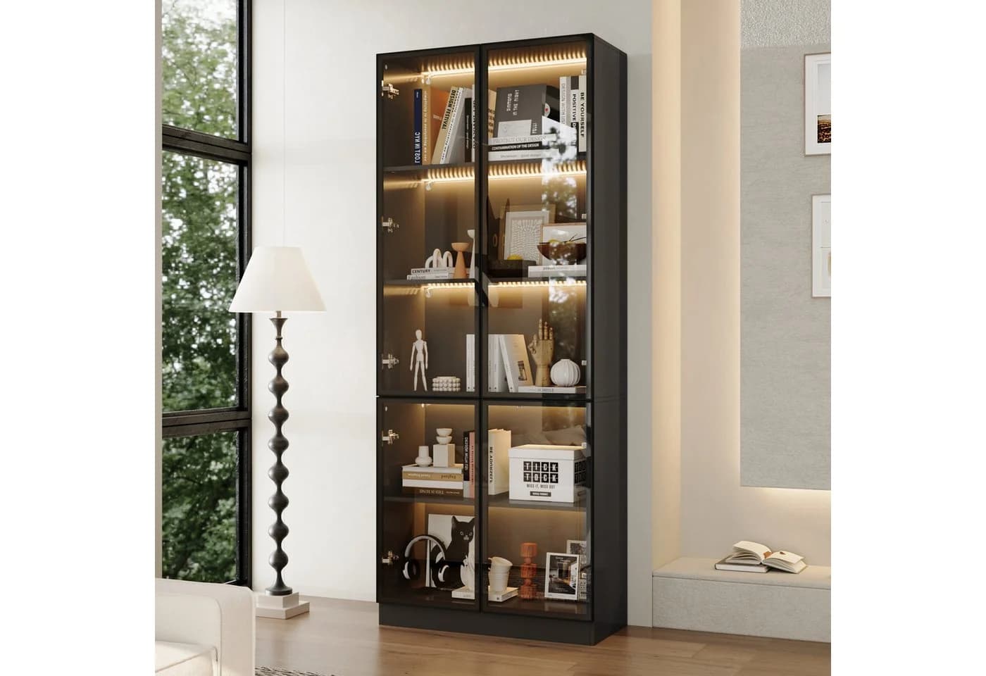 FUFU&GAGA Glasvitrine weiß mit LED-Beleuchtung und 5 Böden - Bild 2