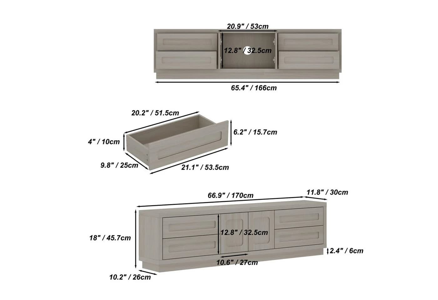 FUFU&GAGA Lowboard TV Schrank Grau Braun MDF - Bild 4