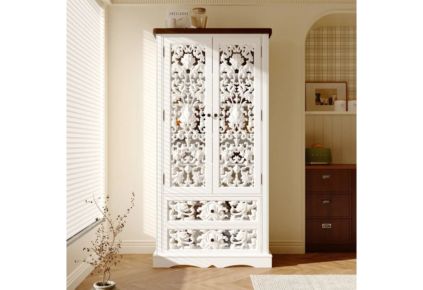 HOMSEE Bücherregal Rokoko-Design Weiß 5 Böden 2 Schubladen - Bild 2