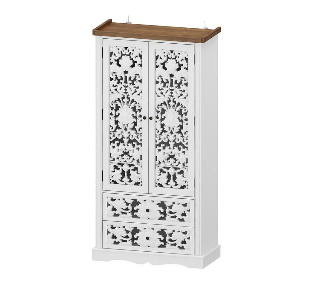 HOMSEE Bücherregal Rokoko-Design Weiß 5 Böden 2 Schubladen - Bild 3