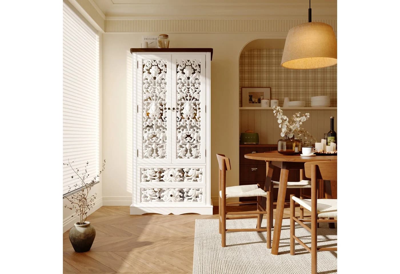 HOMSEE Bücherregal Rokoko-Design Weiß 5 Böden 2 Schubladen - Bild 4