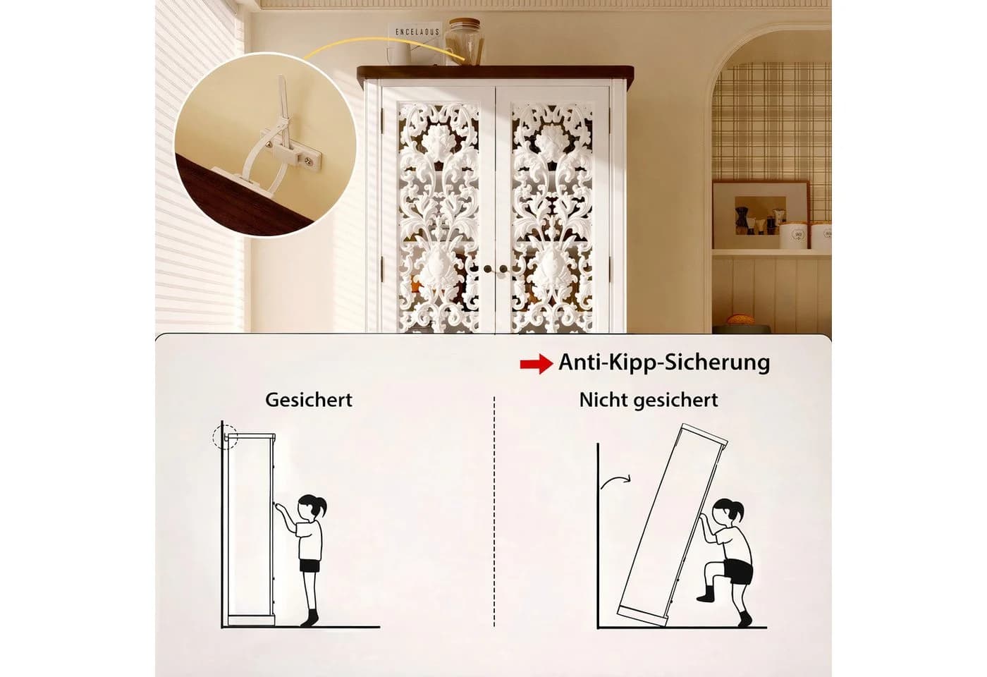 HOMSEE Bücherregal Rokoko-Design Weiß 5 Böden 2 Schubladen - Bild 5