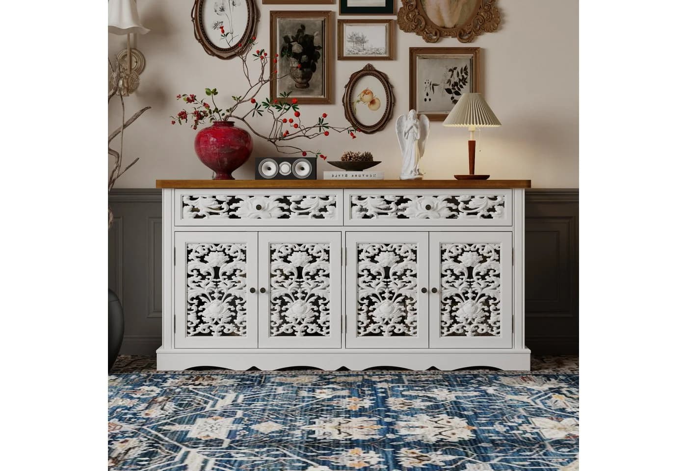 HOMSEE Sideboard Kommode Rokoko Weiß mit Schubladen & Türen - Bild 2