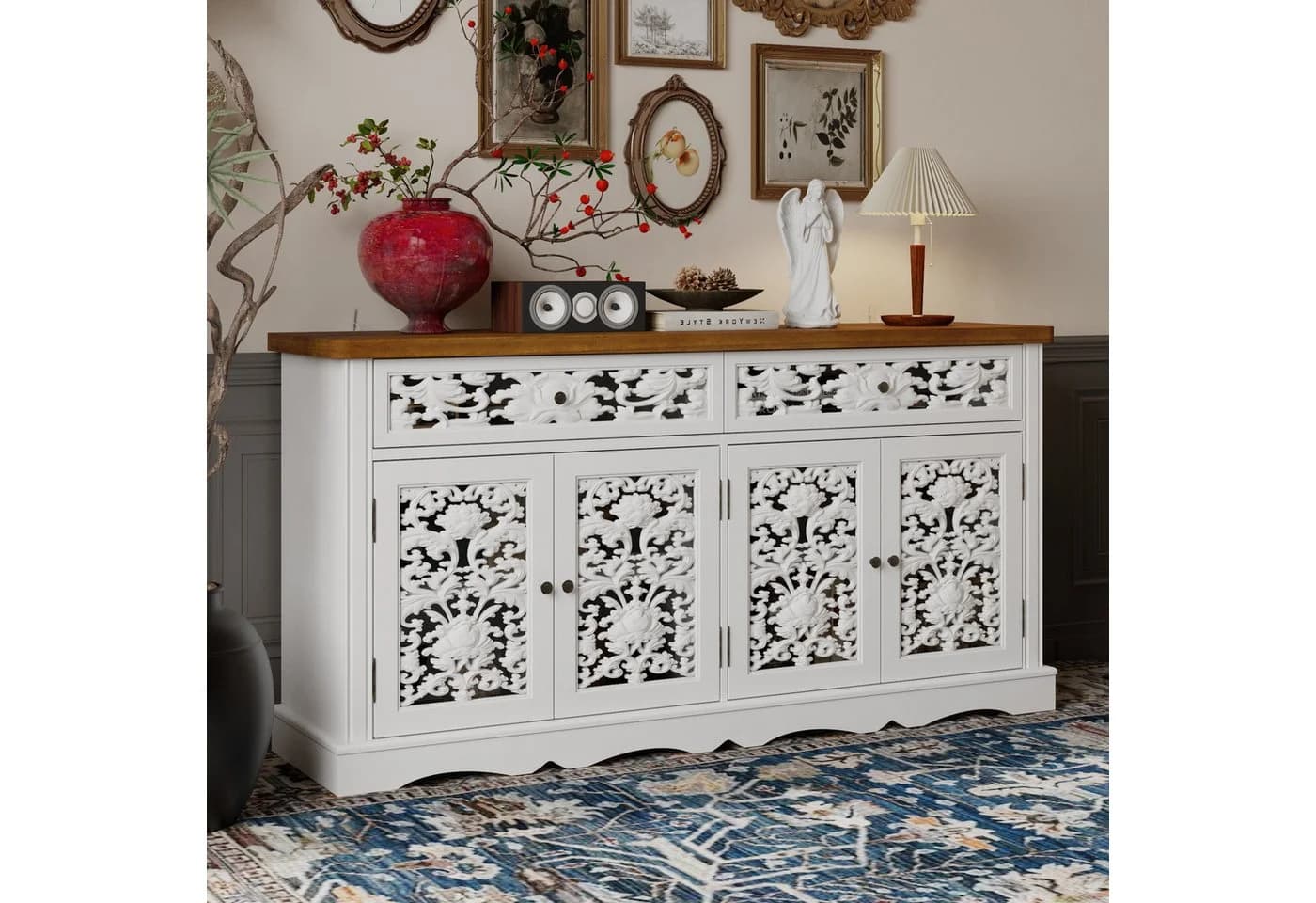 HOMSEE Sideboard Kommode Rokoko Weiß mit Schubladen & Türen - Bild 4