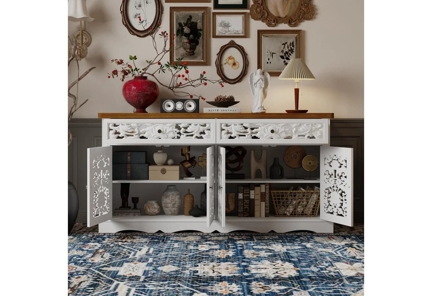 HOMSEE Sideboard Kommode Rokoko Weiß mit Schubladen & Türen - Bild 5