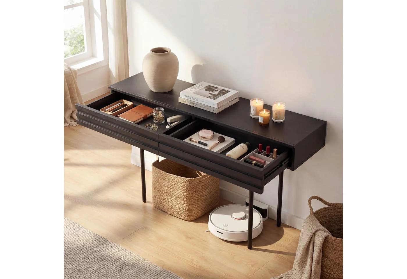FUFU&GAGA Sideboard 160cm Schwarz Rillen-Design