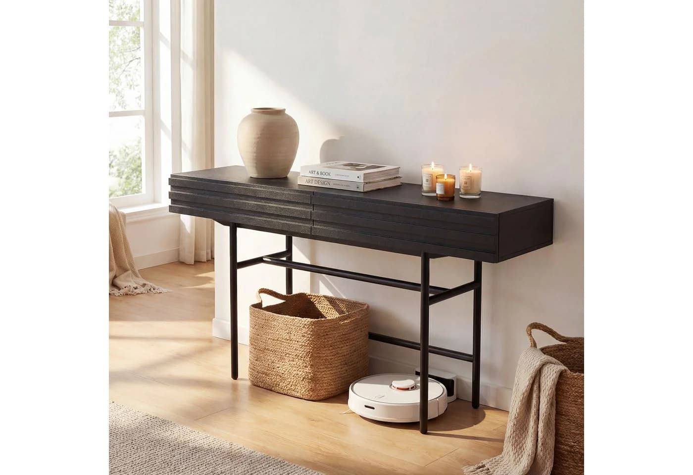 FUFU&GAGA Sideboard 160cm Schwarz Rillen-Design - Bild 2