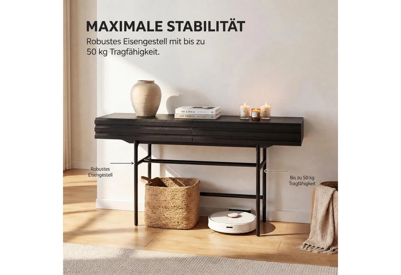 FUFU&GAGA Sideboard 160cm Schwarz Rillen-Design - Bild 5
