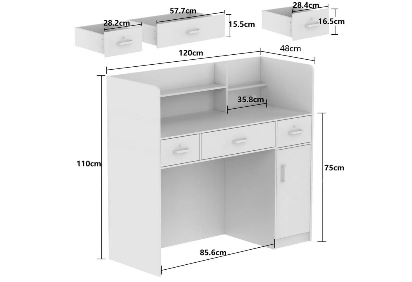 FUFU&GAGA Empfangstheke Weiß 3 Schubladen - Bild 4