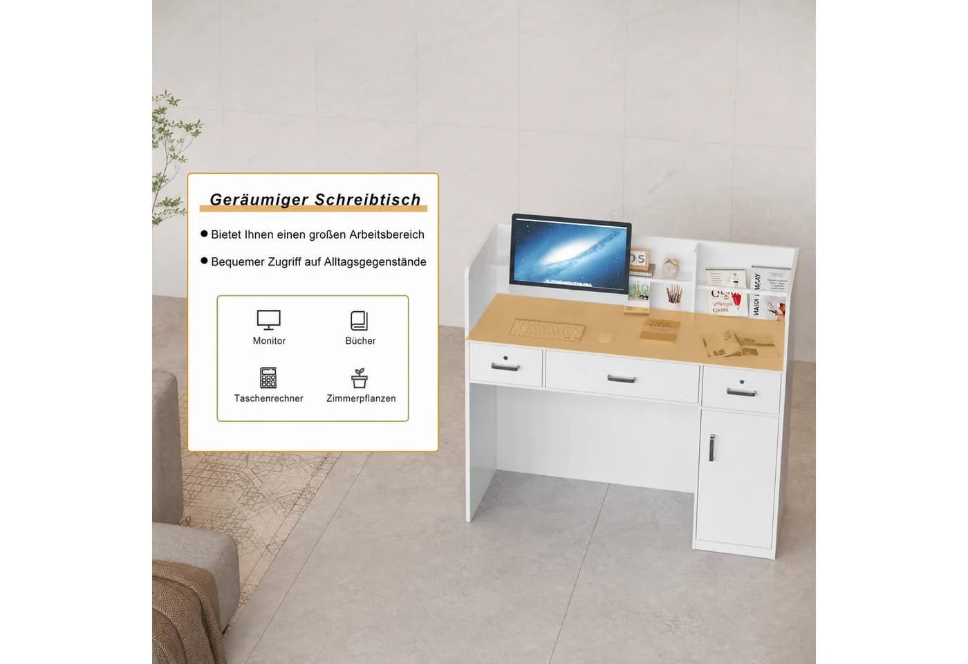 FUFU&GAGA Empfangstheke Weiß 3 Schubladen - Bild 5