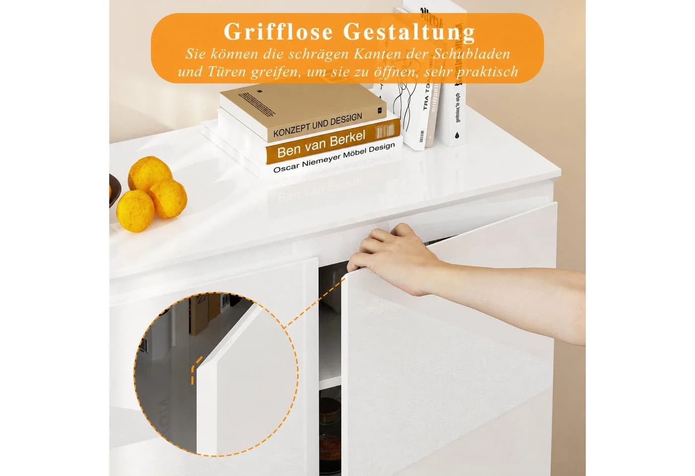 FUFU&GAGA Sideboard Weiß PET Hochglanz LED Kommode grifflos - Bild 3