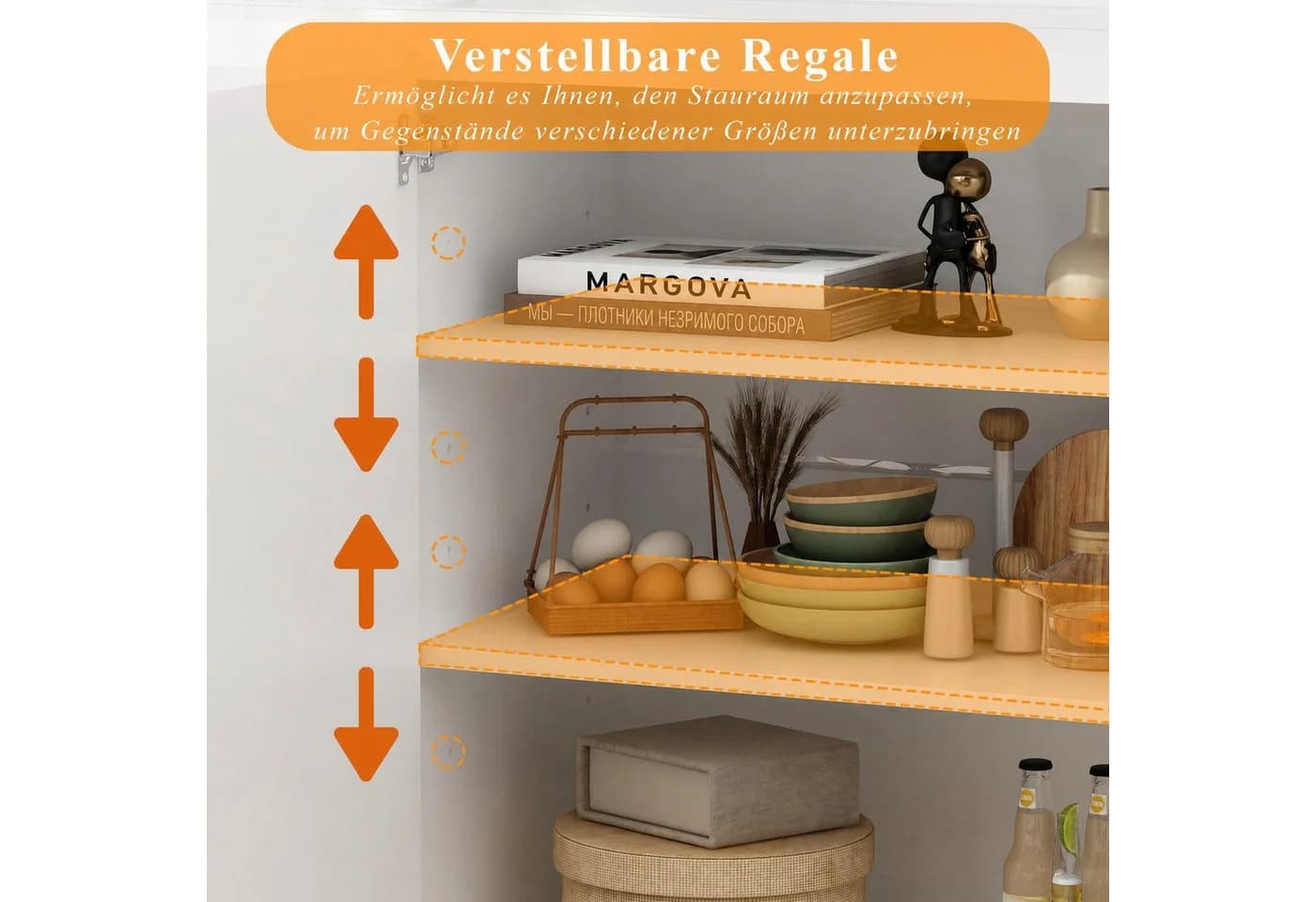 FUFU&GAGA Sideboard Weiß PET Hochglanz LED Kommode grifflos - Bild 5