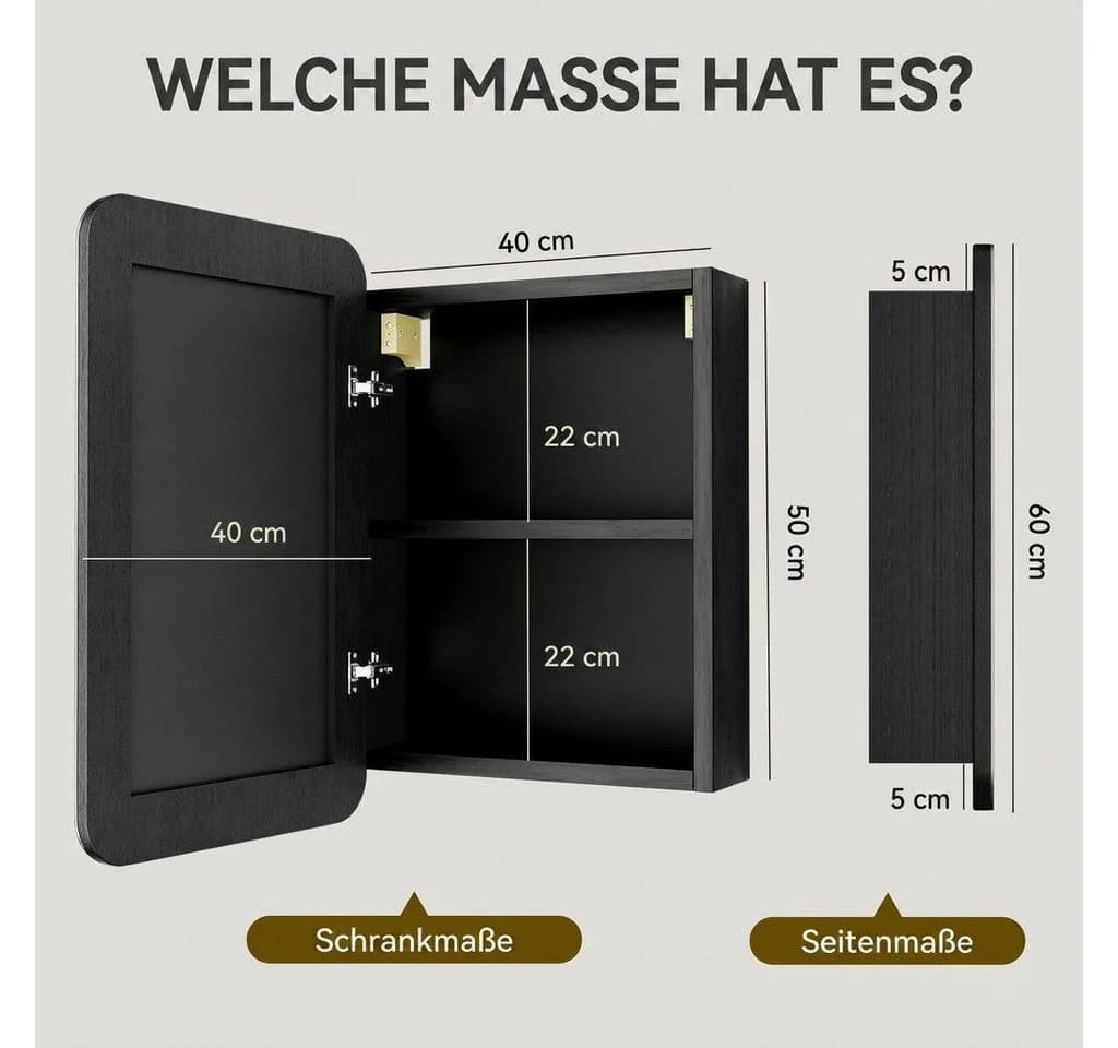 FUFU&GAGA Badezimmerspiegelschrank Schwarz Massivholz - Bild 3