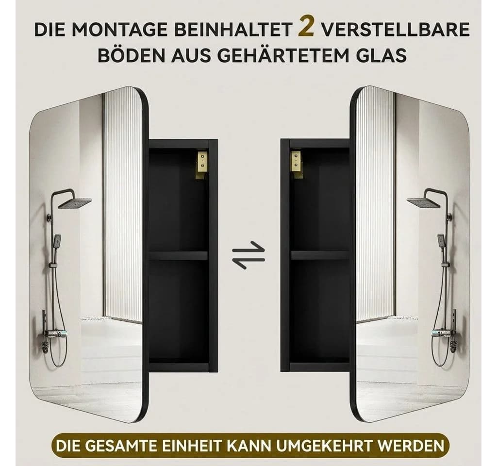 FUFU&GAGA Badezimmerspiegelschrank Schwarz Massivholz - Bild 4
