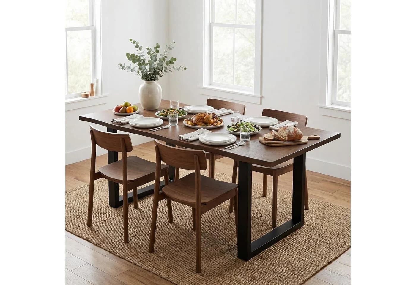 FUFU&GAGA Esstisch Massivholz Industrie-Design Braun