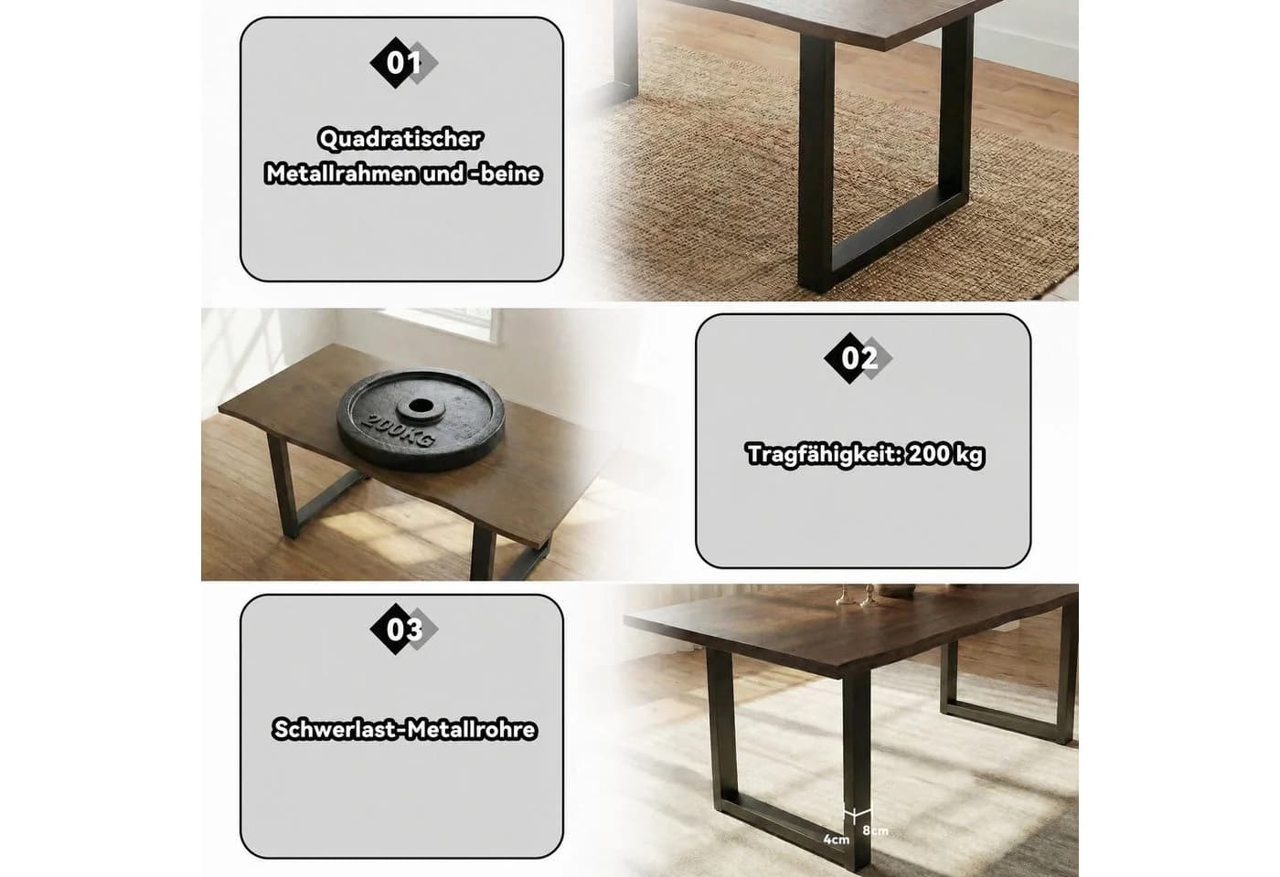 FUFU&GAGA Esstisch Massivholz Industrie-Design Braun - Bild 5