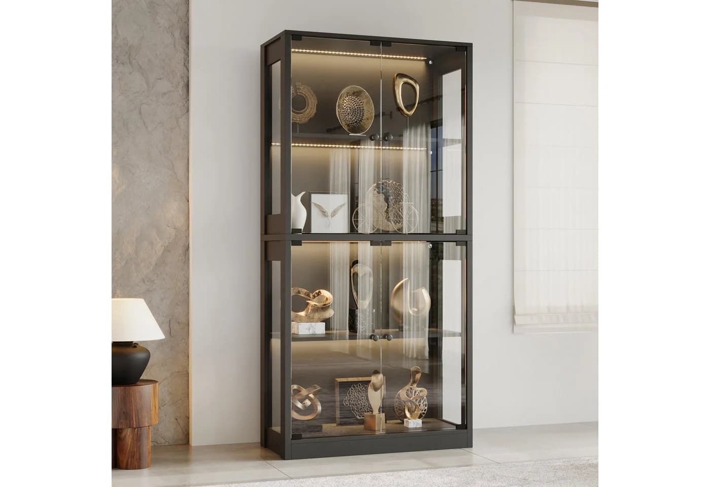 FUFU&GAGA Glasvitrine 165cm mit 3-Farben LED Beleuchtung Schwarz - Bild 2