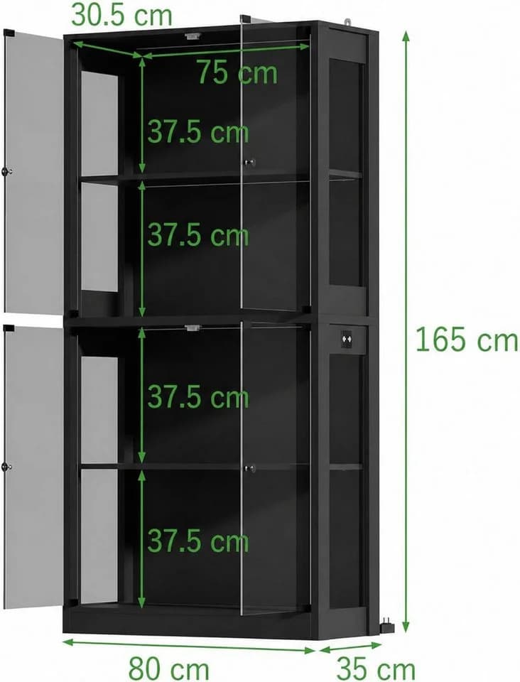 FUFU&GAGA Glasvitrine 165cm mit 3-Farben LED Beleuchtung Schwarz - Bild 4