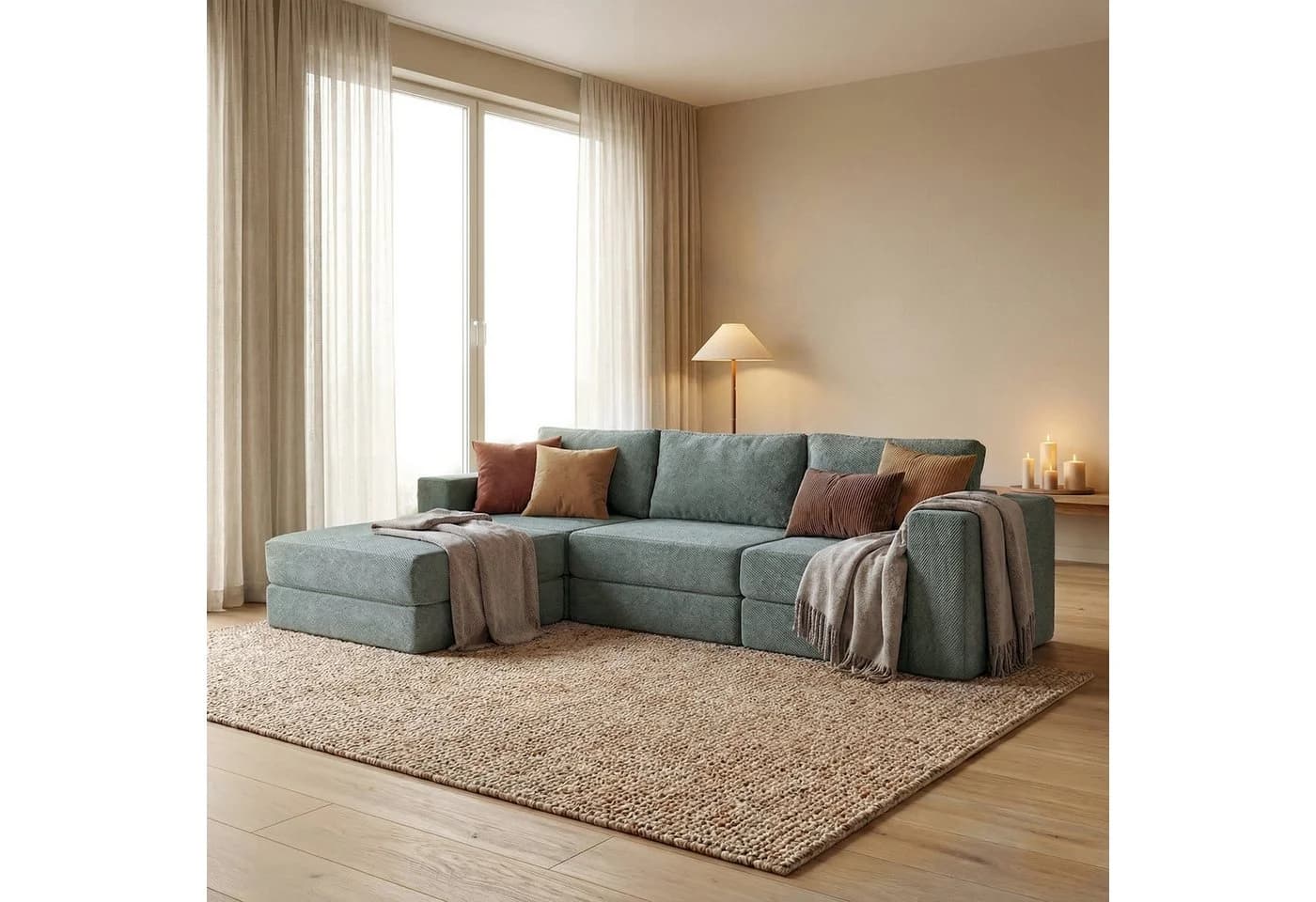 FUFU&GAGA Ecksofa L-Form Cloud Chenille Blaugrün Modular - Bild 2