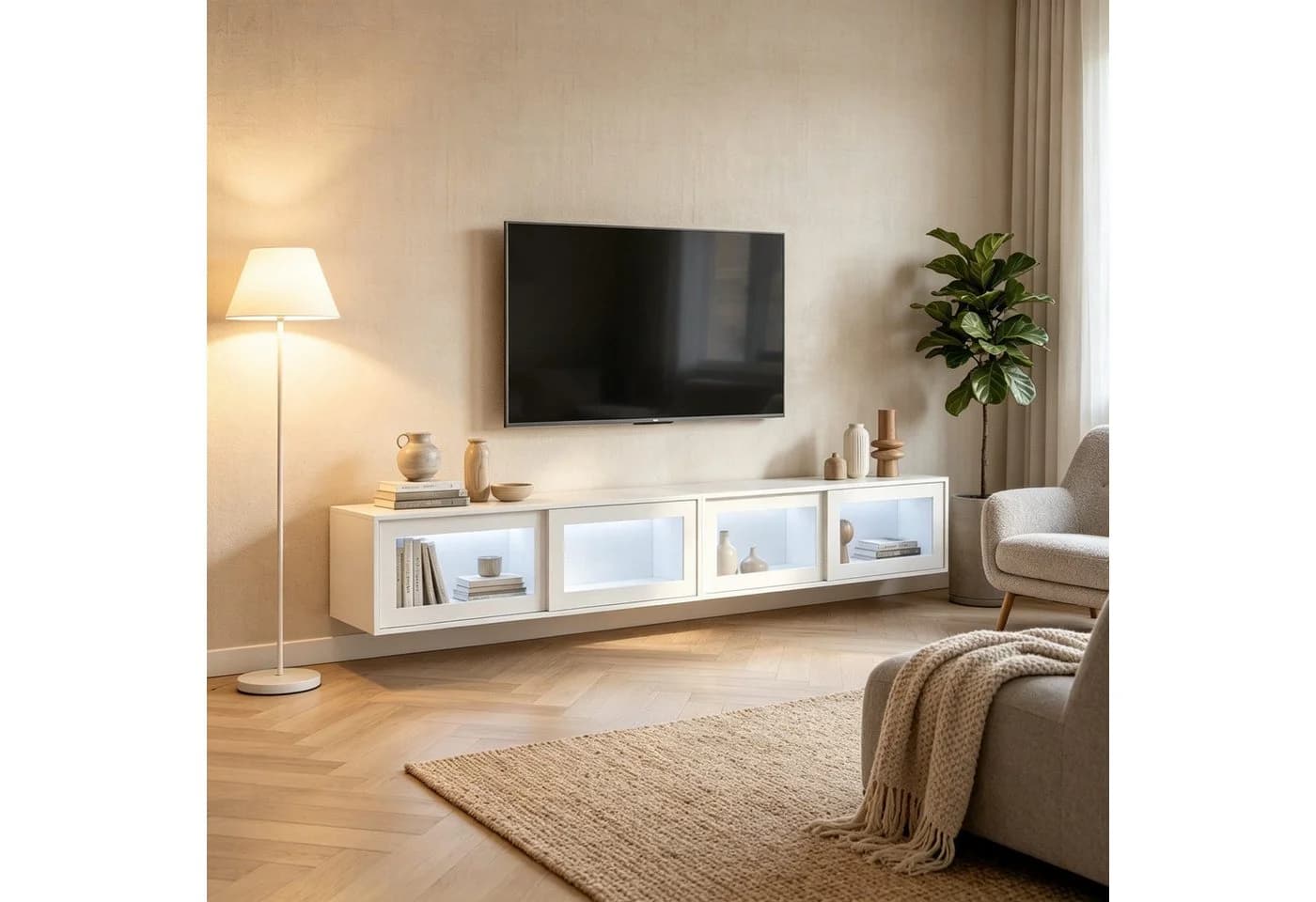 FUFU&GAGA TV-Lowboard Set 200 cm Hochglanz Weiß mit LED - Bild 2