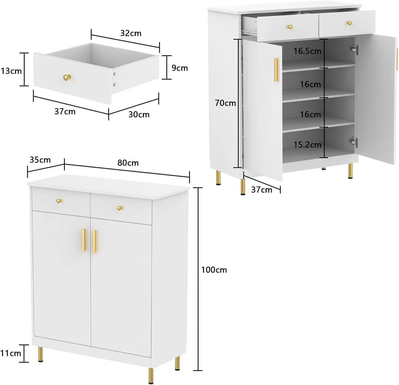 FUFU&GAGA Schuhschrank Weiß Gold mit 2 Schubladen und Türen - Bild 4