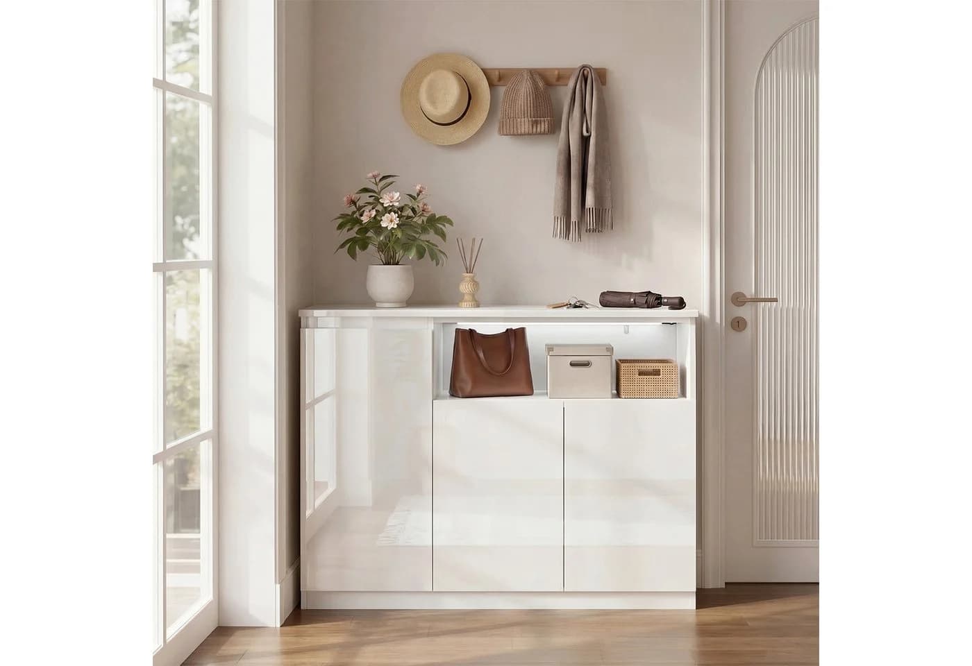 FUFU&GAGA Sideboard Hochglanz 120cm mit LED-Beleuchtung