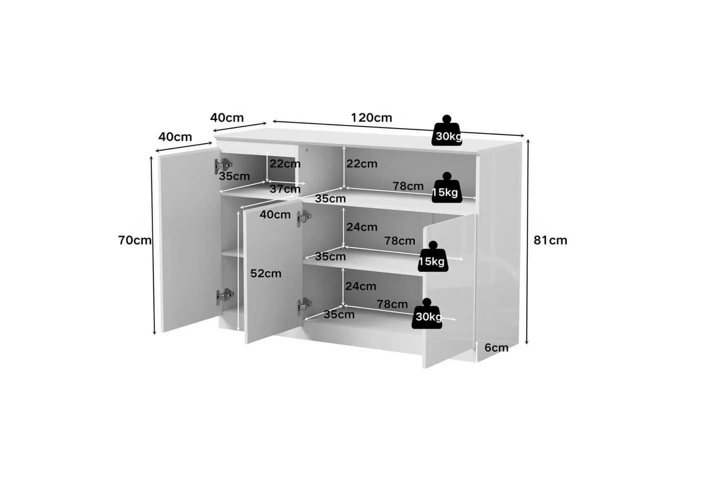 FUFU&GAGA Sideboard Hochglanz 120cm mit LED-Beleuchtung - Bild 4