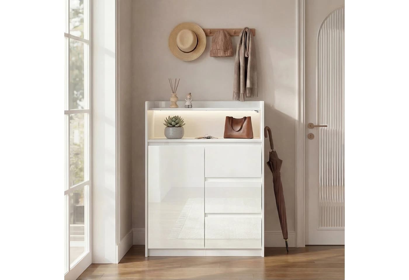 FUFU&GAGA Kommode Hochglanz Highboard mit LED-Beleuchtung - Bild 3