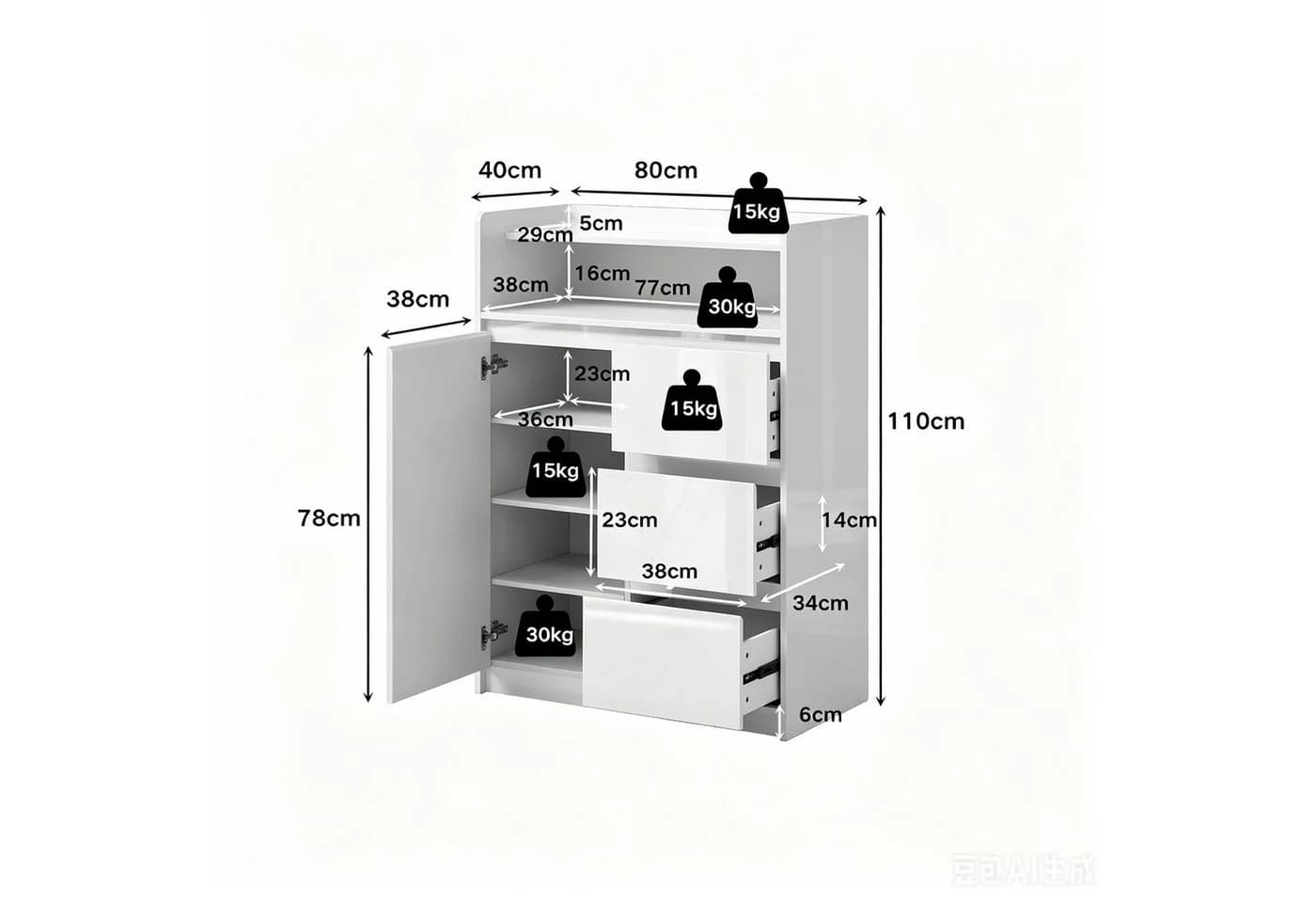 FUFU&GAGA Kommode Hochglanz Highboard mit LED-Beleuchtung - Bild 5