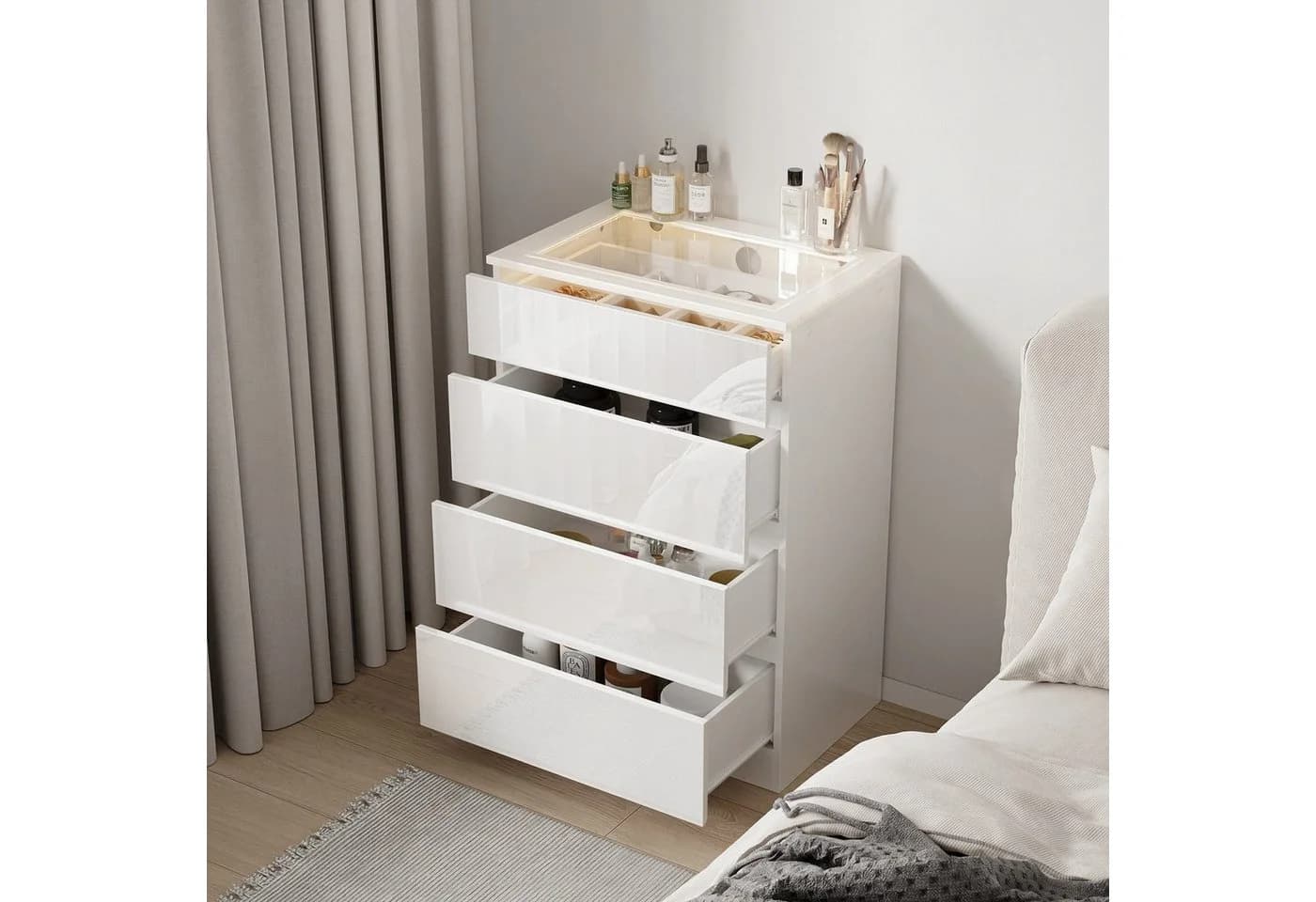 FUFU&GAGA Schmuckschrank Kommode Weiß Hochglanz mit LED-Beleuchtung - Bild 2