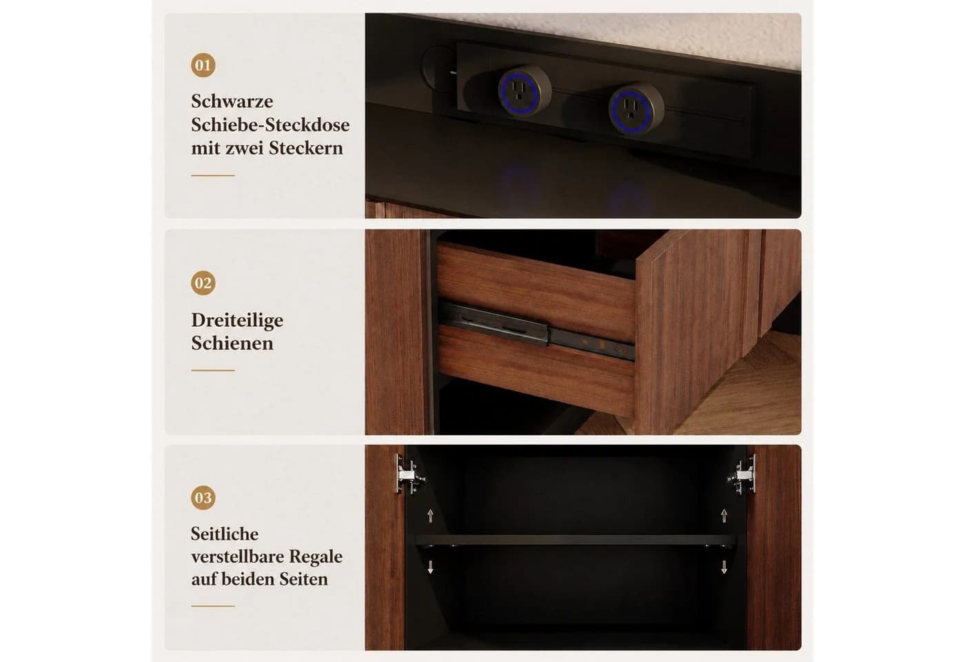 FUFU&GAGA Sideboard 150cm Braun Schwarz mit Stromschienen-System - Bild 5