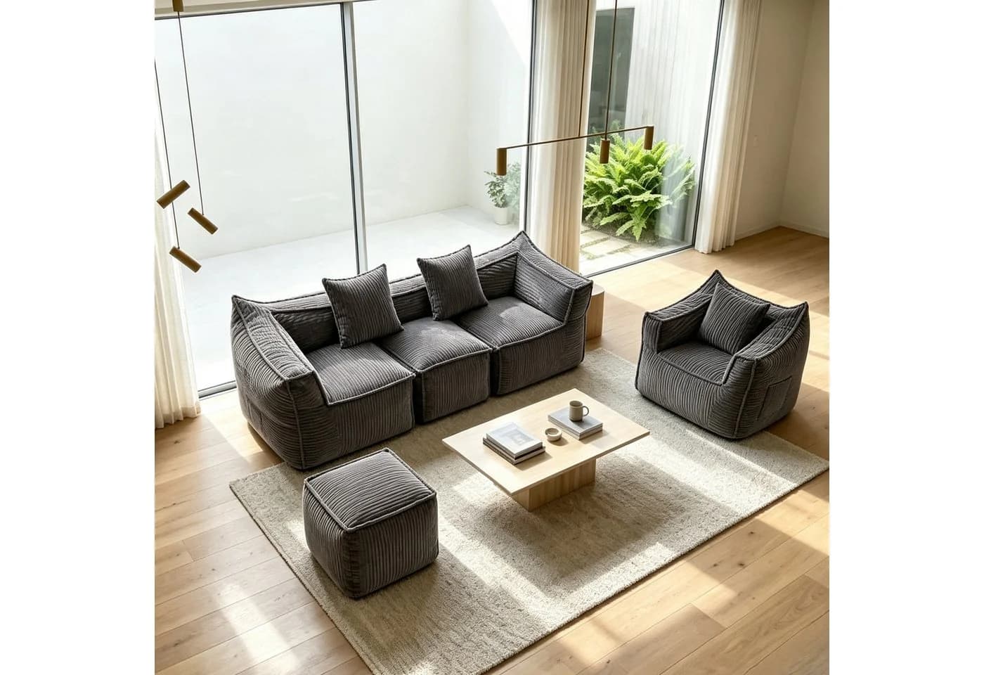 FUFU&GAGA Ecksofa Modulares Sofa Set 5-Sitzer Cloud Sofa Cord Grau
