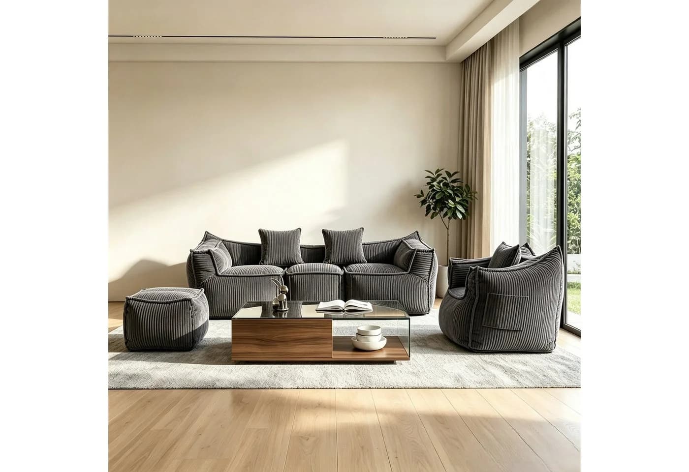 FUFU&GAGA Ecksofa Modulares Sofa Set 5-Sitzer Cloud Sofa Cord Grau - Bild 3