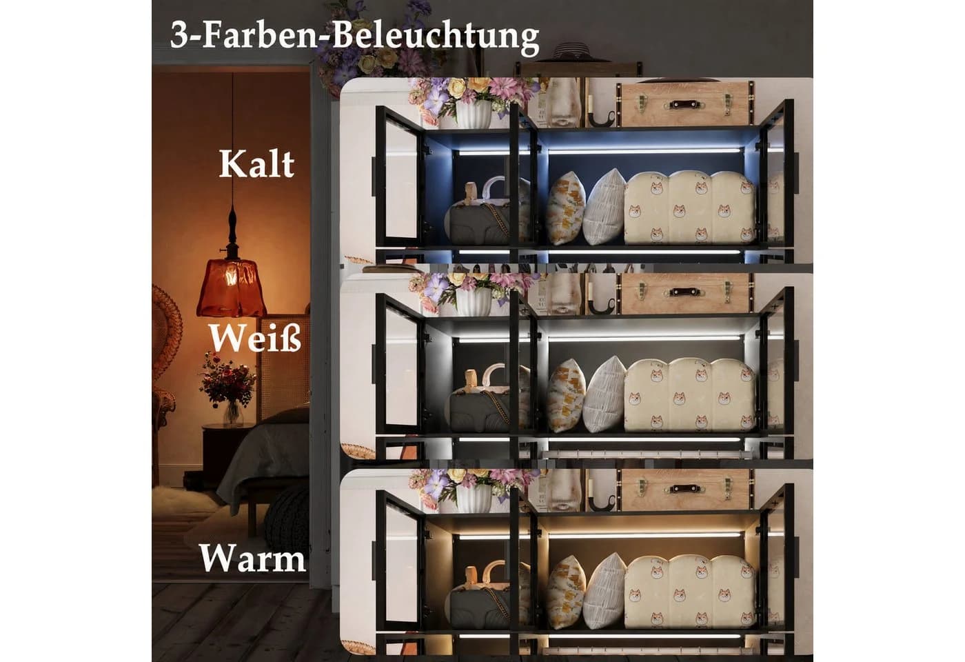 FUFU&GAGA Kleiderschrank 6 Türen Schwarz Glas LED Beleuchtung - Bild 5
