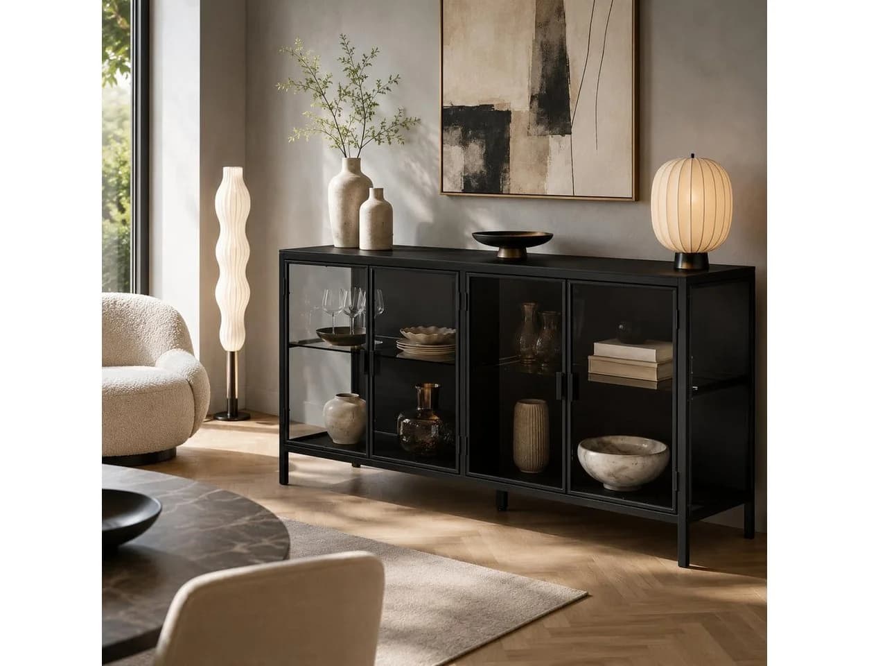 FUFU&GAGA Sideboard Glas mit LED-Beleuchtung Schwarz/Weiß - Bild 3