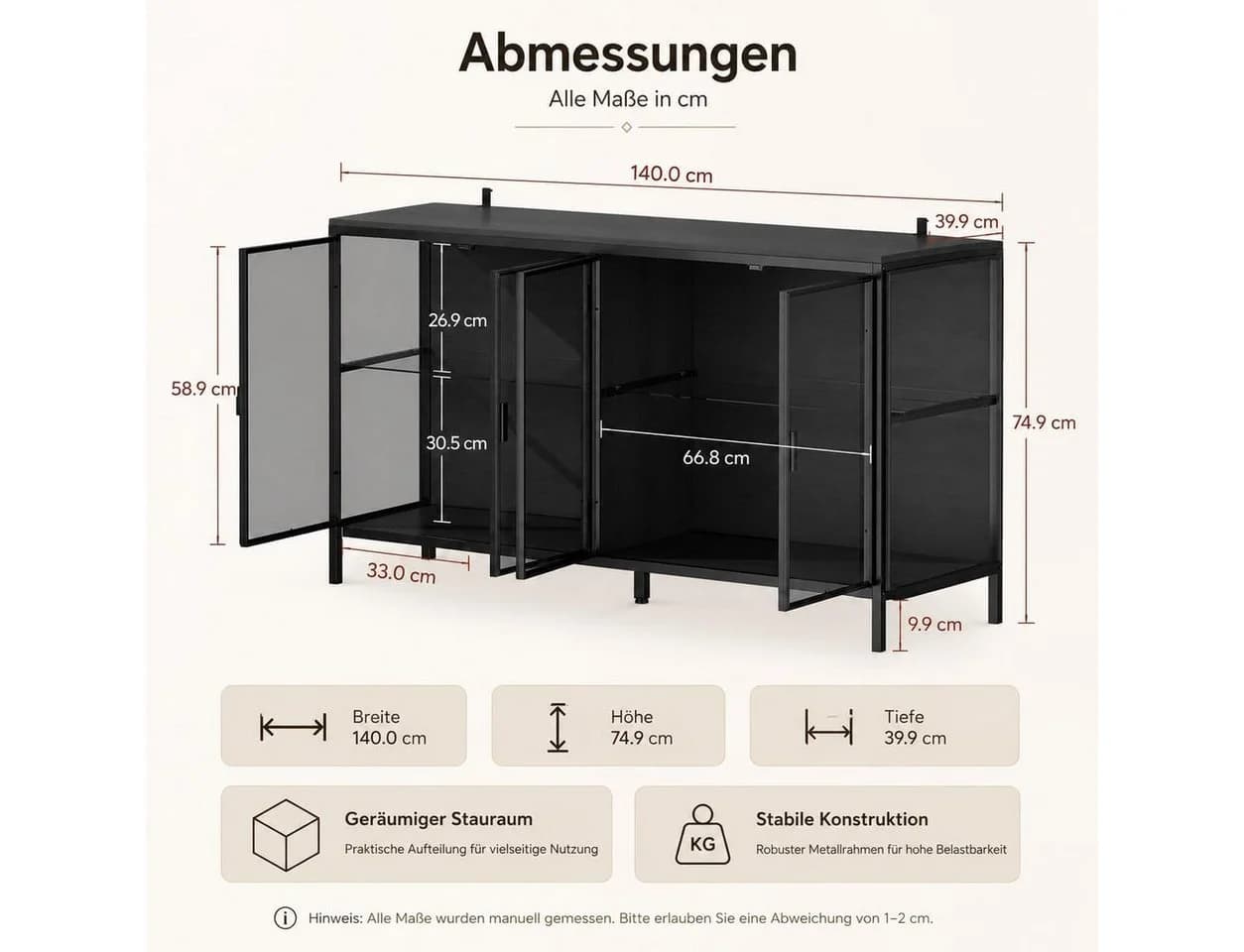 FUFU&GAGA Sideboard Glas mit LED-Beleuchtung Schwarz/Weiß - Bild 5