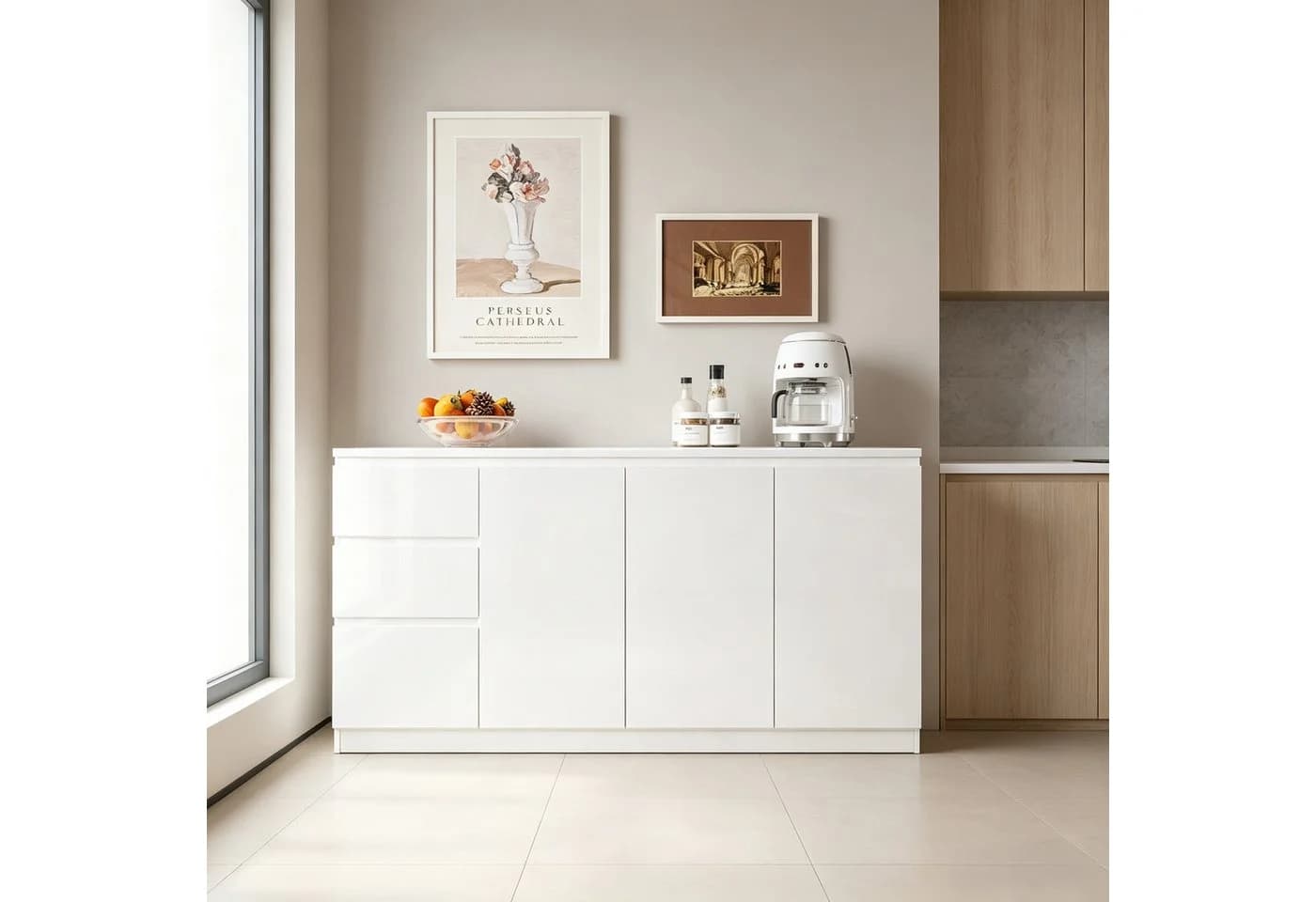 FUFU&GAGA Kommode Weiß PET Hochglanz Modern